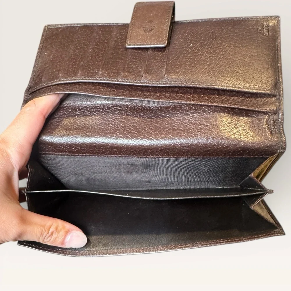 Gucci GG Canvas Continental Long Wallet Beige Brown Leather Trim Snap Closure - Picture 8 of 8